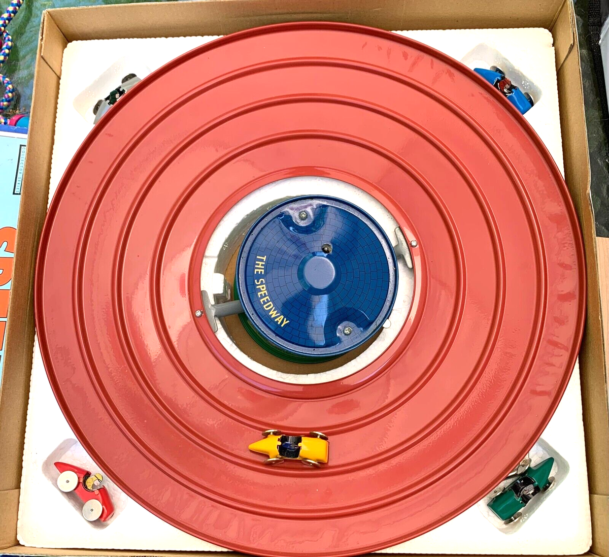 SCHYLLING SPEEDWAY AUTO RACER TIN WIND UP RACE TRACK WITH