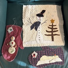 Snowman Appliqu  - Lot Of Three Fabric Handmade Snowmen