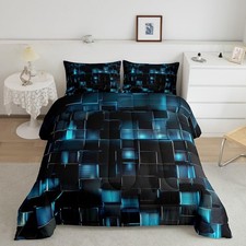 Black and Blue Comforter Set Modern Geometric Bedding Comforter Sets Gradient...