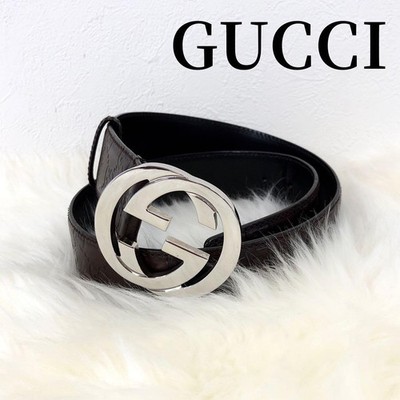 GUCCI 114984・1766・85・34 GG Interlocking Belt Brown X Silver