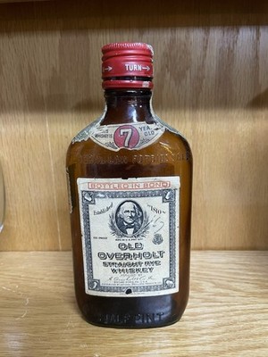 Vintage Old Overholt Straight Rye Whiskey Half Pint Bottle 100 Proof Tax Stamp