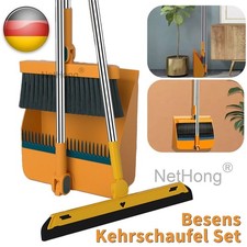 3tlg Kehrgarnitur Kehrschaufel Kehrbesen mit langem Stiel Kehrset mit Gummilippe
