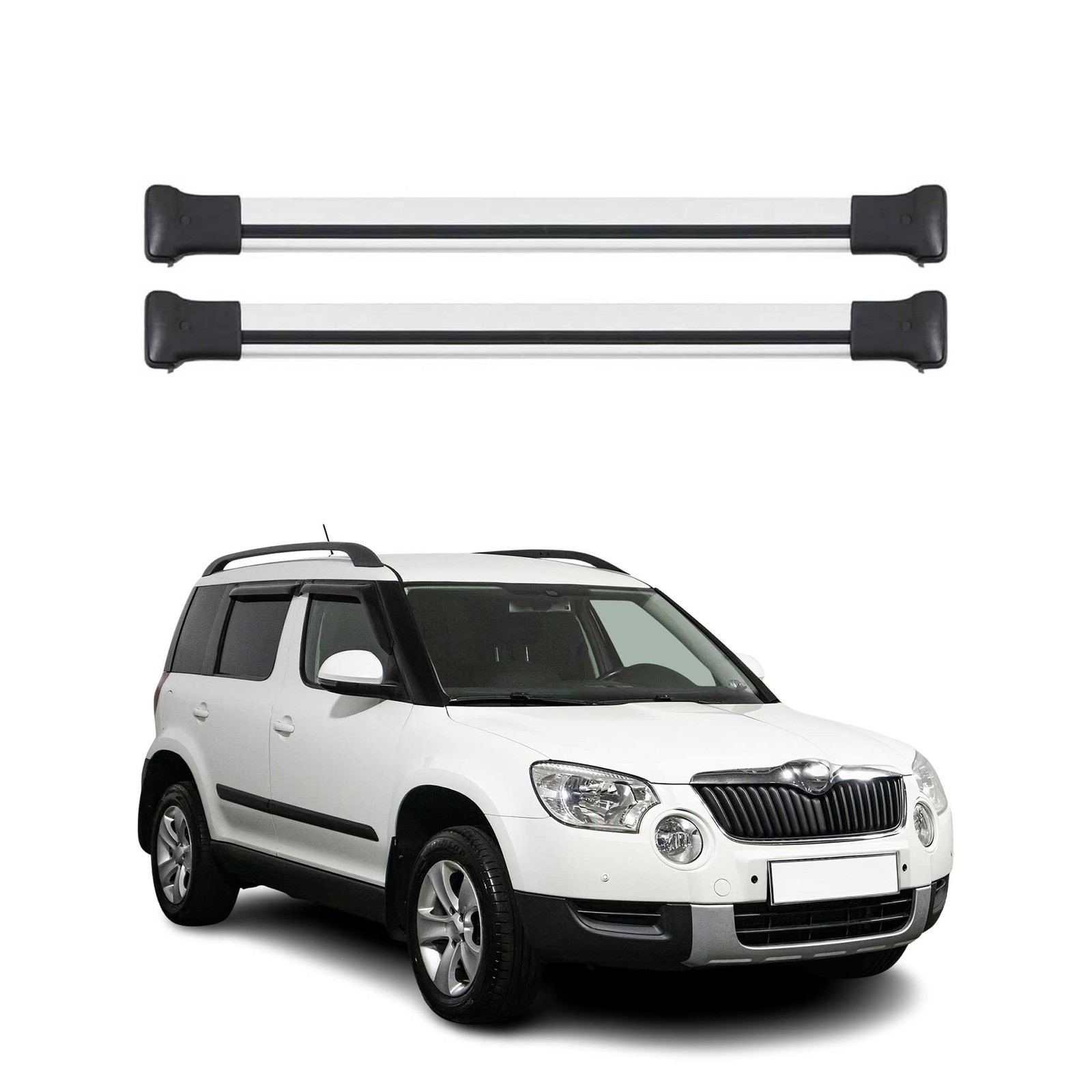 Barres de toit transversales alu gris anti-sifflement pour Skoda Yeti de 2009 à 2017