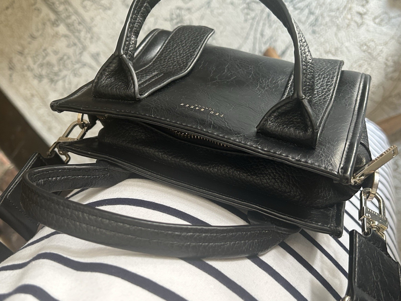 Ted Baker Black Leather Mini Tote Crossbody Bag Grab Handbag Wide Strap image 4