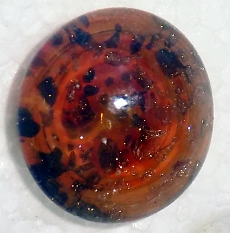 Paperweight Glass Button Wire Shank Swirl Back Orange Glitter PG