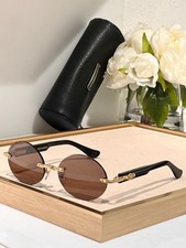 Chrome Hearts Rimless Round Brown Lens Sunglasses with Gold Cross Detail Temples