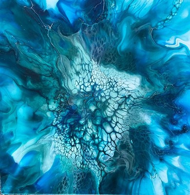 Sea Holly, Abstract Painting by Beth Carroll,, Stretched Canvas, 15.75''x16''x2''