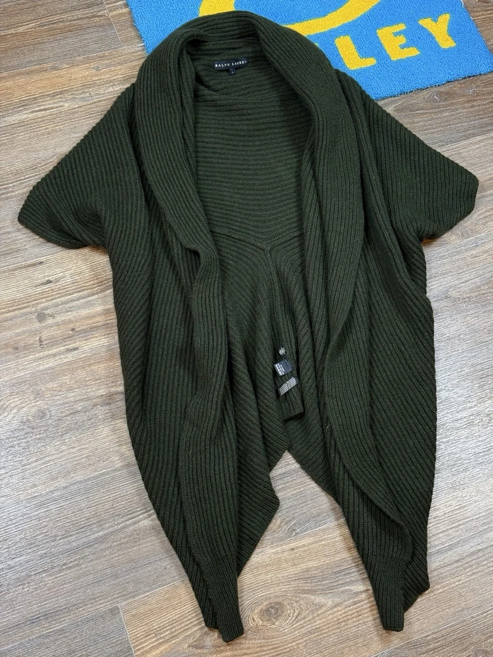 Poncho Suéter Mujer Ralph Lauren Etiqueta Negra Cachemira Mohair Verde Talla L Foto 4 de 4