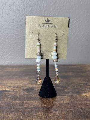 BARSE Sterling Silver Amazonite & Pearl Multi-Bead Crystal Teardrop Earrings