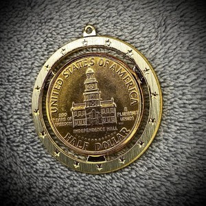 Authentic 1976 Kennedy Half Dollar - Gold Plated - Pendant Necklace - Bicentennial Coin