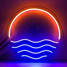 Tropical Sunset & Sea LED Neon Sign - 12" x 12" Wall Decor – Red