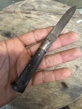 Old Hand Forged Folding Pocket Knife Horn Handle  Vintage