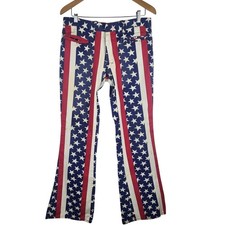 VTG 60s 70s Male WOODSTOCK Stars Stripes Flag HIPPIE Flare Hip Hugger Jeans 30