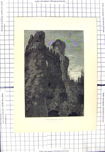 Original Old Antique Print View Hurstmonceaux Castle Architecture