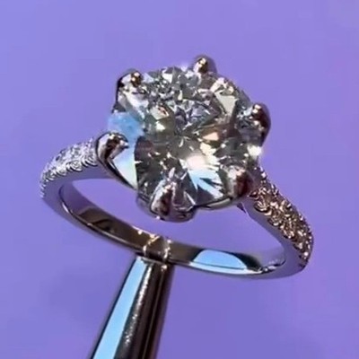 2CTW Round Solitaire Sterling Silver White Gold Plated Engagement Ring Pavé Band