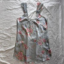 Fairy Cottagecore Silky Blue Floral Dress Made in USA Sz L