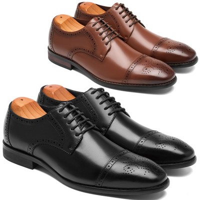HEEZ Men Dress Shoes Classic Cap Toe Oxfords Lace Up Brogue Shoes Wedding Office
