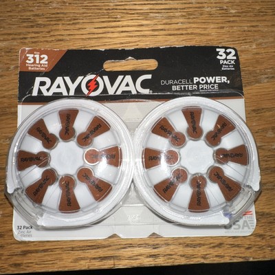 Rayovac 312 Hearing Aid Batteries 32 Pack Each Factory Sealed Exp 02/27