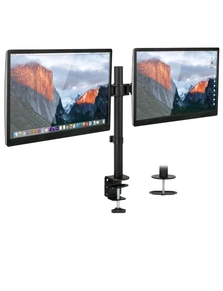Dual Monitor Stand Adjustable Desk Mount Screen for Led LCD 13-27 in  - Image 3 of 4