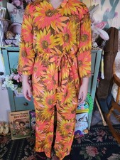 Womens vintage bright daisy festival M belted Shirt pant yellow Spring M outfit