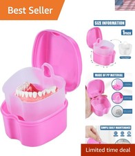 Elegant Pink Denture Bath Case with Strainer Basket - Ideal for Travel Cleaning