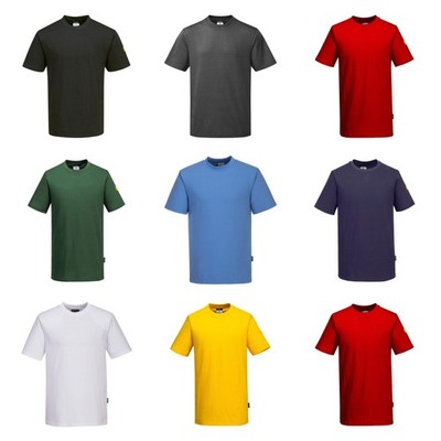 Portwest AS20 Anti-Static ESD T-Shirt Baumwolle Kurzarm Leichtes Arbeitskleidung