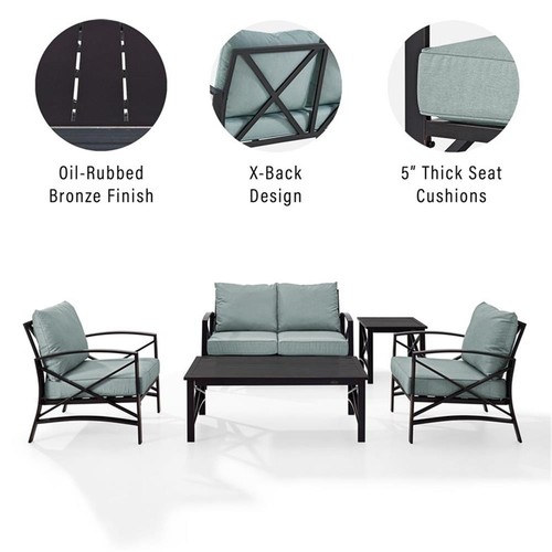 Crosley Furniture Kaplan 5Pc Fabric Sofa Set in Oil Rubbed Bronze/Mist ...