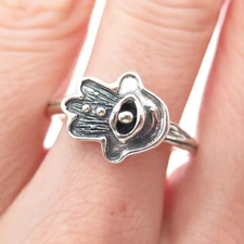 HAGIT GORALI 925 Sterling Silver Vintage Hamsa Evil's Eye Oxidized Ring Size 9