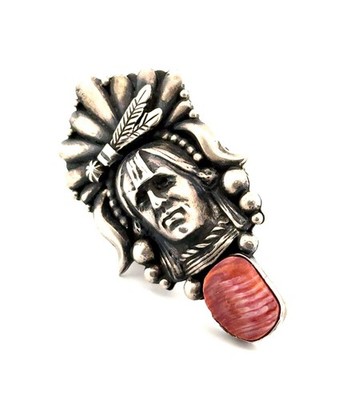 Size: 8 Robert Shakey 925 Sterling Silver Navajo Chief Spiny Oyster Ring 35.9g