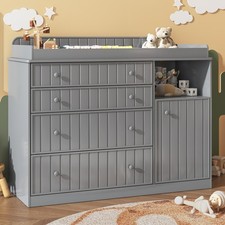 Baby Changing Table Dresser Farmhouse Nursery Station 48" Soft Close Storage