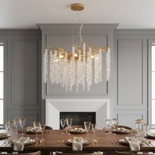 24 inch Gold Tree Raindrop Crystal Chandelier 8 Light Pendant Kitchen Fixture