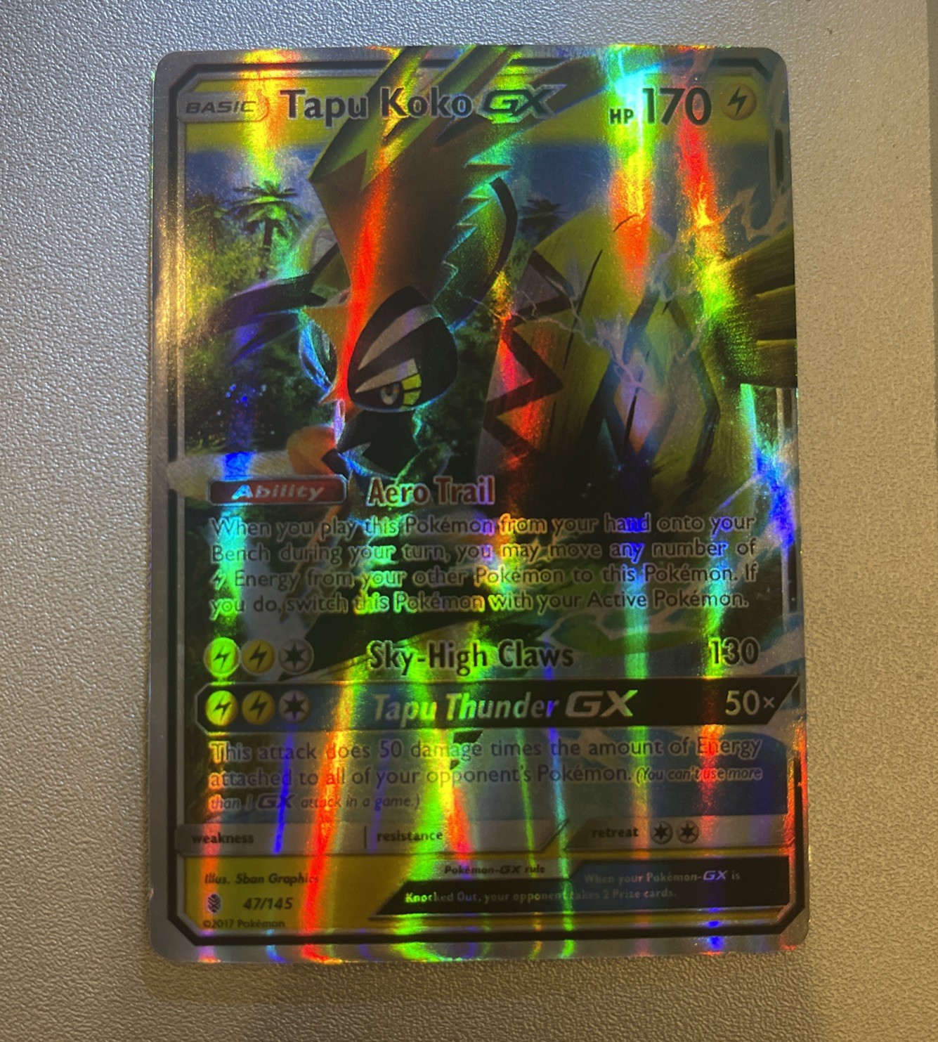 Tapu Koko GX - 47/145 - Pokemon Guardians Rising Sun & Moon Ultra Rare Card NM