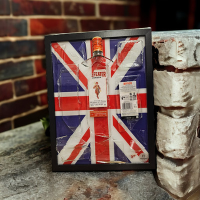 Beefeater Gin Broken Bottle Art 3D Epoxy London Wandbild Bar Deko 30x40 NEU