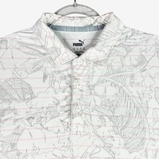 Puma Mens Golf Polo Shirt Medium White Pink Tropical Leaf Stripe Short Sleeve