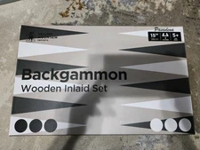 Yellow Mountain Imports Wooden Backgammon Set 15" Inlaid Board & Pieces