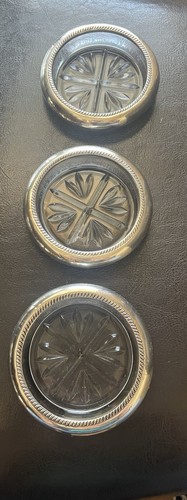 Juego de 3 posavasos vintage de plata esterlina y vidrio FB ROGERS - Imagen 3 de 8