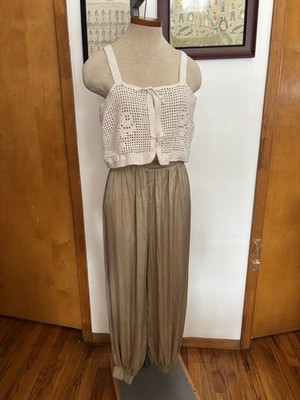 ZARA: *NWOT Satin Ballon Harem Pants Sz.M (MATTE METALLIC BEIGE)