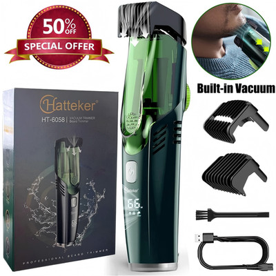 Hatteker Beard Trimmer Men Rechargeable Electric Shaver Built-in Vacuum Clipper
