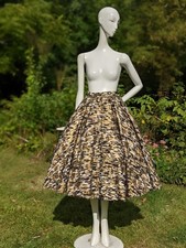 BEAUTIFUL VINTAGE 1950  S METALLIC GOLD BLACK  WHITE FULL CIRCLE SKIRT