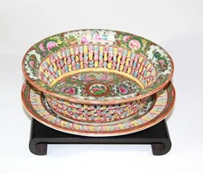 Chinese famille rose plate and bowl canton porcelain  early 20th 1181