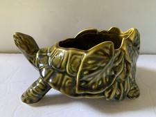 Vintage 1950's McCoy Turtle Tortoise 551 Planter Water Lilies Green Glaze 8