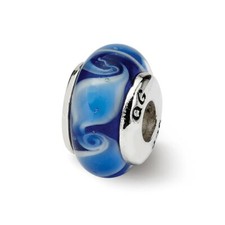 Dark Blue Hand Blown Glass Kids Bead .925 Sterling Silver Reflection Beads