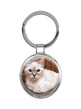 Cat : Gift Round Keychain Cute Animal Kitten Funny Friend