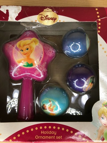 Disney Tinker Bell & Fairies Top, 3 Adornos de Navidad Set Peter Pan Shatterprof - Imagen 2 de 3
