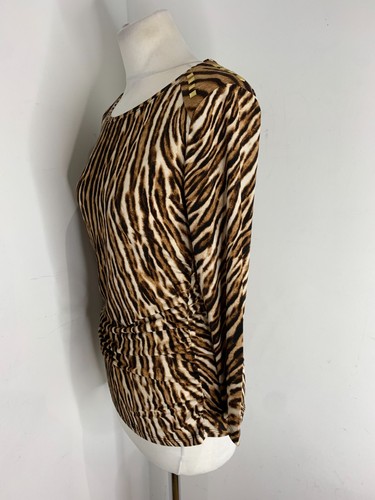 Michael Kors animal print blouse top M NEW jersey ruched side brown classic - Picture 7 of 11