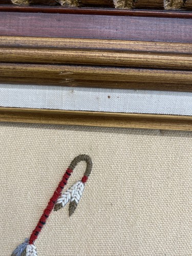 CARVED WOOD FRAME Art Embroidered Indian Chief Horse 22" x 26" - Picture 6 of 19