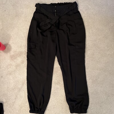 EXPRESS Women’s Sz M Black Loose Fit Pants Joggers Tie Waist Cargo