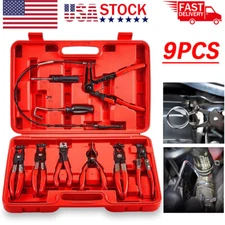 Flexible Automotive Hose Clamp Clip Plier Tool Set Swivel Jaw Flat Angled Band