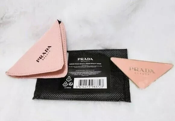 Prada Beauty Mirror Pink Case Logo Pocket Size Triangle Slim Hand