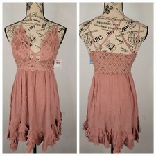 NWT Free People SZ XS Adella Lace Slip Dress Mini Rose V Neck Strappy